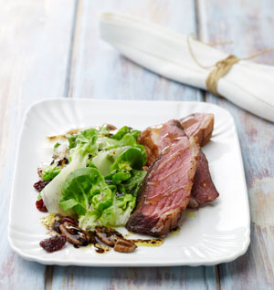 Sautéed Duck Breast with Manchego Cheese, Dried Cherries & Pecan Salad