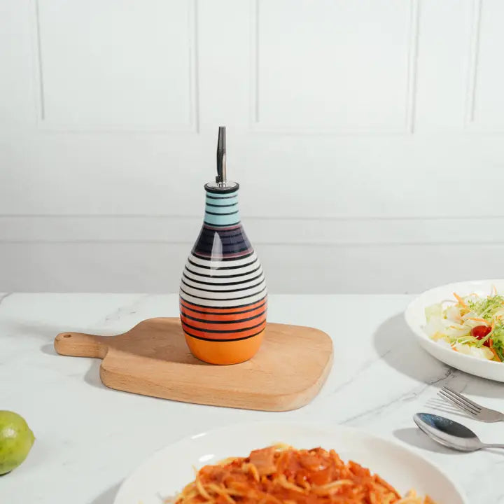 Black Multi Stripes Ceramic Olive Oil Cruet Bottle 400ml
