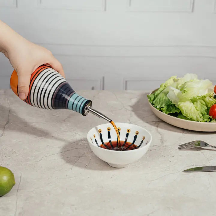 Black Multi Stripes Ceramic Olive Oil Cruet Bottle 400ml