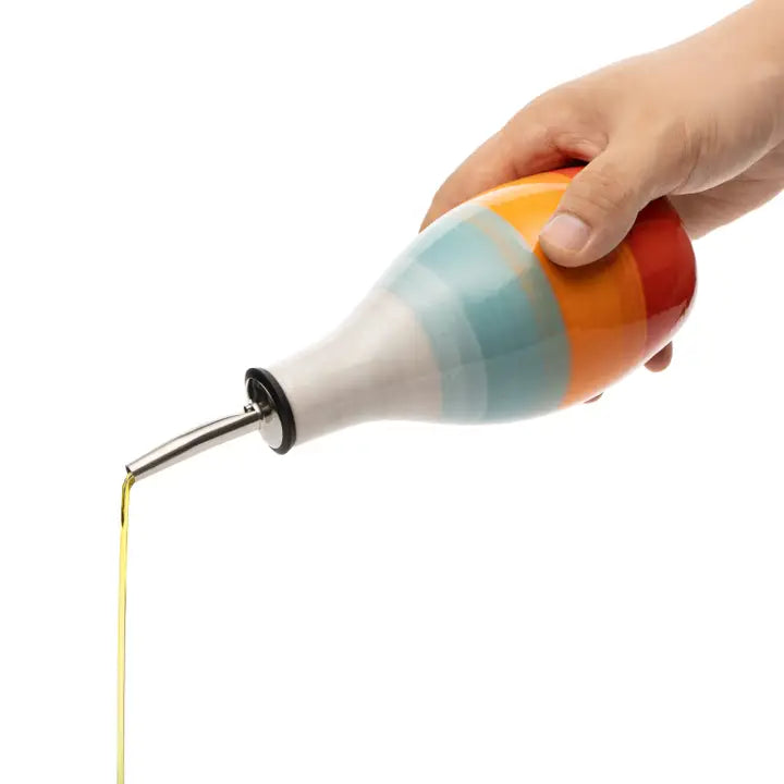 Summer Stripes Ceramic Olive Oil Cruet Bottle 400ml